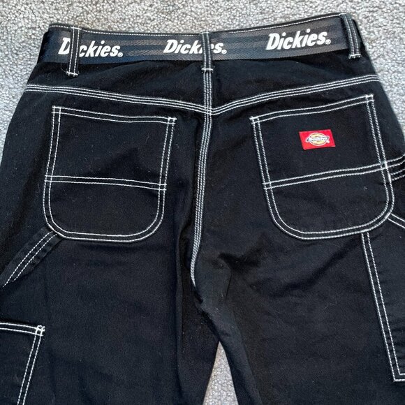 DICKIES BLACK RELAXED FIT CARPENTER PANTS - WITH LOGO BELT - EUC - JUNIOR 7 / 28 - Picture 6 of 12